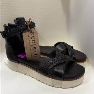 BED|STU Black and Cream Women's Sandals